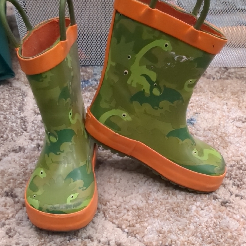 Green and Orange Rain & Snow Boots with Fun Design